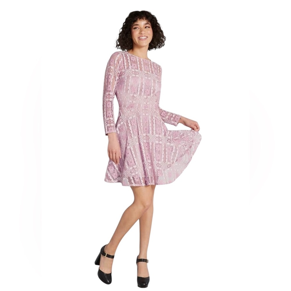 Modcloth Blush Pink Long Sleeve Lace Fit and Flare Mini Dress NWT